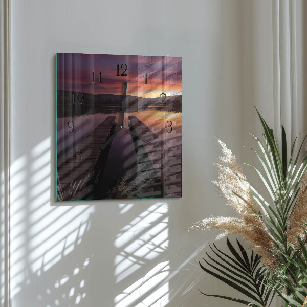 Vierkante glazen wandklok Zonsondergang