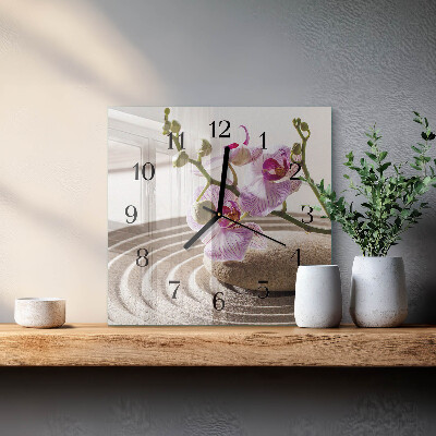 Vierkante glazen wandklok Zandorchidee