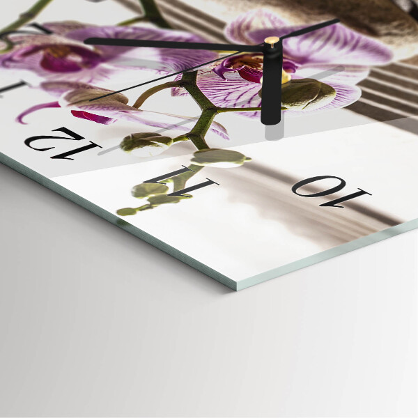 Vierkante glazen wandklok Zandorchidee