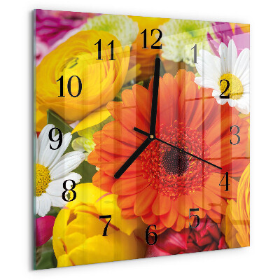 Vierkante glazen wandklok Bloemen