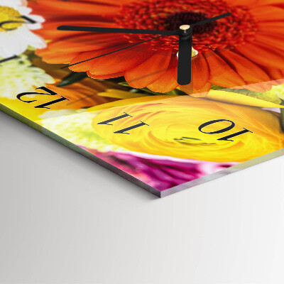 Vierkante glazen wandklok Bloemen
