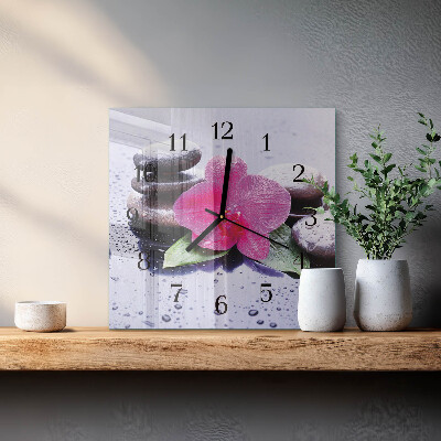 Vierkante glazen wandklok Orchidee