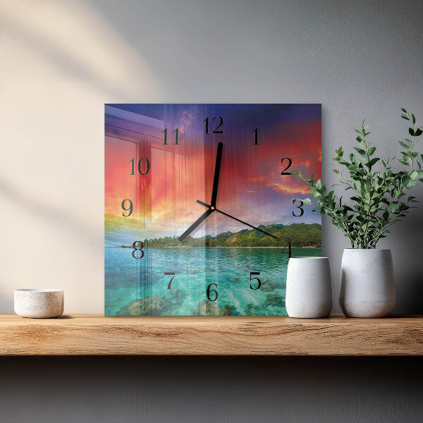 Vierkante glazen wandklok Landschap