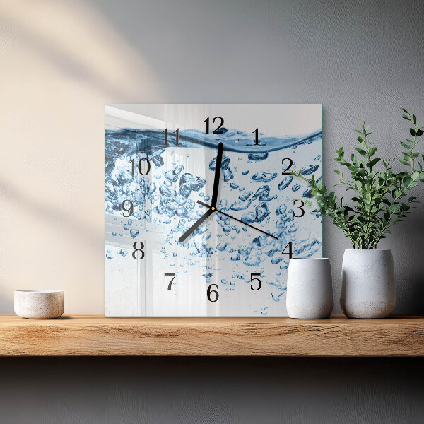 Vierkante glazen wandklok Water