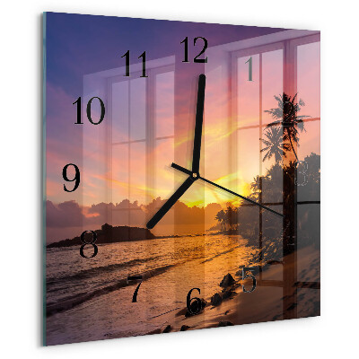 Vierkante glazen wandklok Zonsondergang