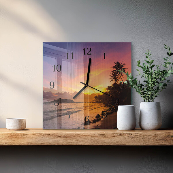 Vierkante glazen wandklok Zonsondergang
