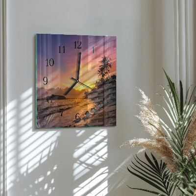 Vierkante glazen wandklok Zonsondergang