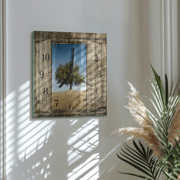 Vierkante glazen wandklok Boom