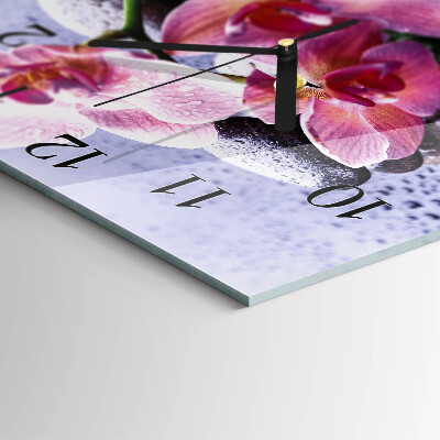 Vierkante glazen wandklok Orchidee