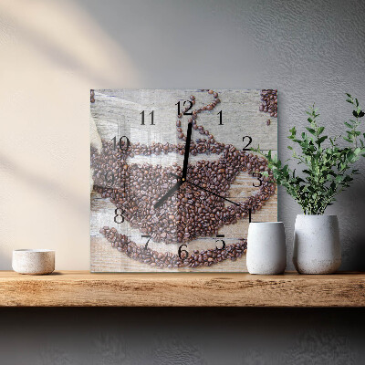 Vierkante glazen wandklok Koffiebonen