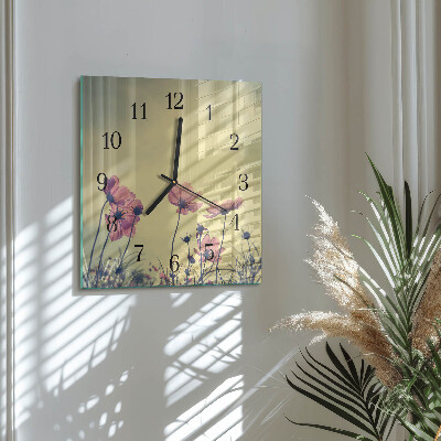 Vierkante glazen wandklok Bloemen