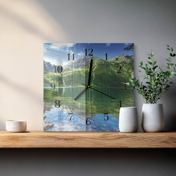 Vierkante glazen wandklok Bergmeer