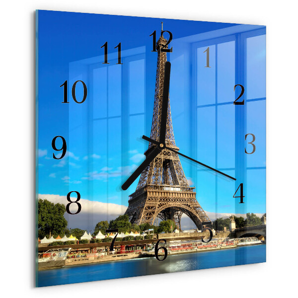 Vierkante glazen wandklok Eiffeltoren Parijs
