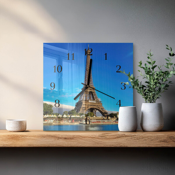 Vierkante glazen wandklok Eiffeltoren Parijs