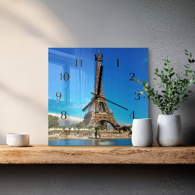 Vierkante glazen wandklok Eiffeltoren Parijs