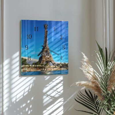 Vierkante glazen wandklok Eiffeltoren Parijs