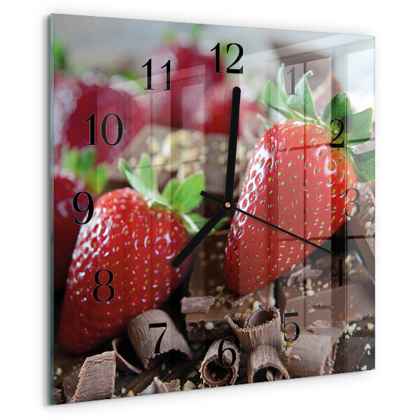 Vierkante glazen wandklok Aardbeien