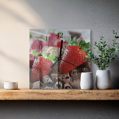 Vierkante glazen wandklok Aardbeien