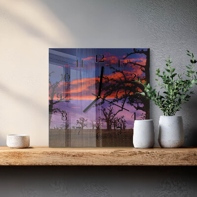 Vierkante glazen wandklok Bomen