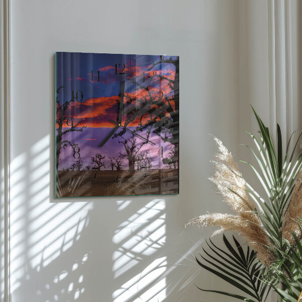 Vierkante glazen wandklok Bomen