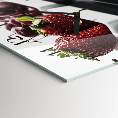 Vierkante glazen wandklok Aardbeien
