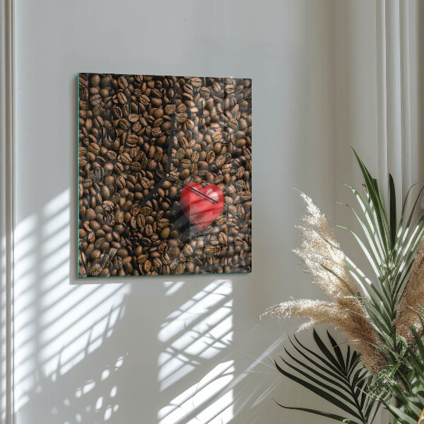 Vierkante glazen wandklok Koffiebonen