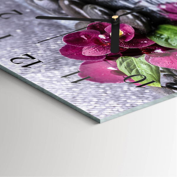 Vierkante glazen wandklok Orchidee