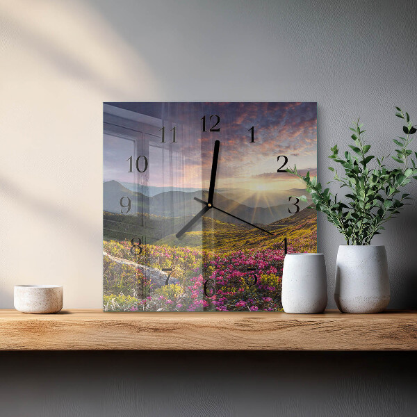 Vierkante glazen wandklok Landschap