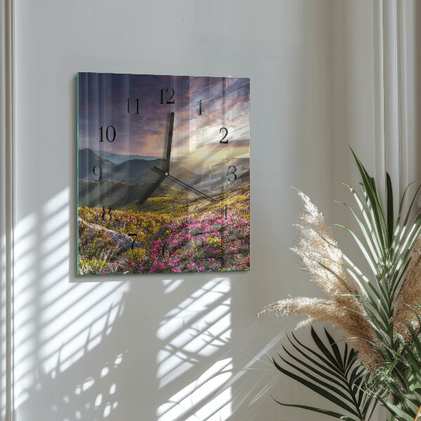 Vierkante glazen wandklok Landschap