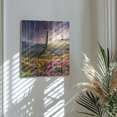 Vierkante glazen wandklok Landschap