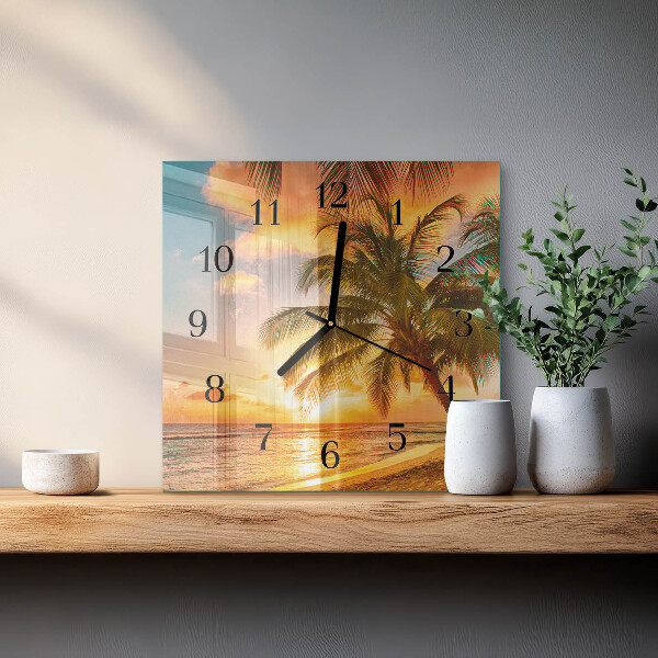 Vierkante glazen wandklok Zonsondergang