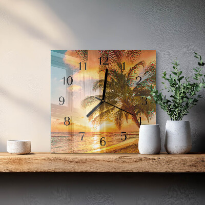 Vierkante glazen wandklok Zonsondergang
