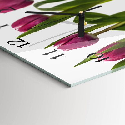 Vierkante glazen wandklok Tulpen