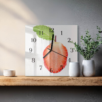 Vierkante glazen wandklok Aardbei