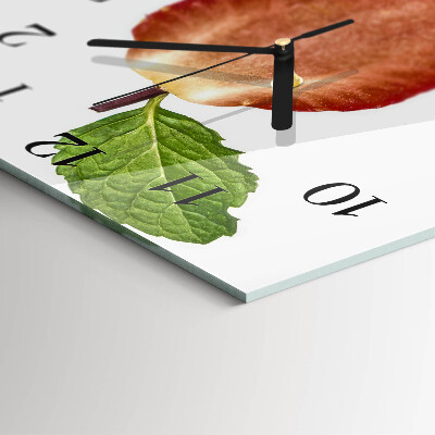 Vierkante glazen wandklok Aardbei