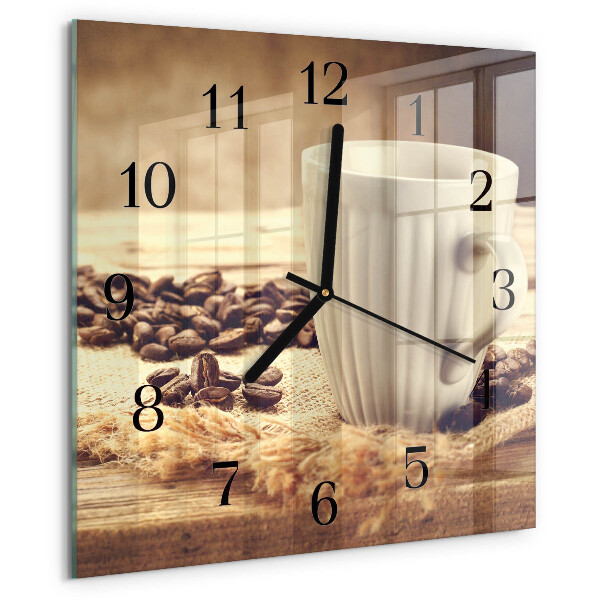 Vierkante glazen wandklok Koffie