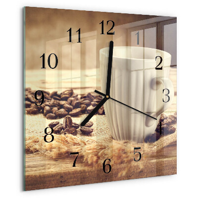Vierkante glazen wandklok Koffie