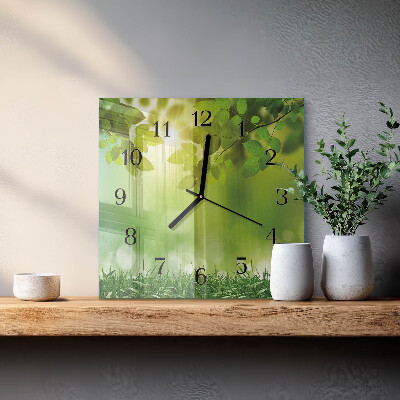 Vierkante glazen wandklok Lente