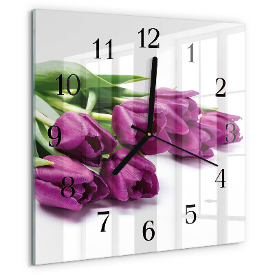 Vierkante glazen wandklok Tulpen