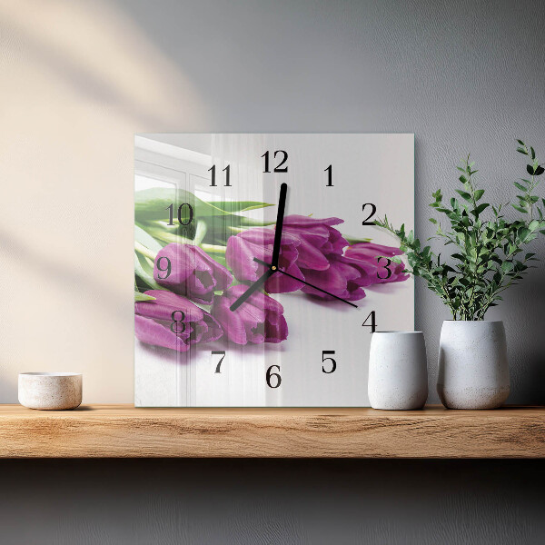 Vierkante glazen wandklok Tulpen