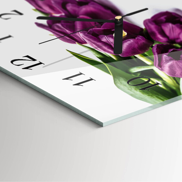 Vierkante glazen wandklok Tulpen