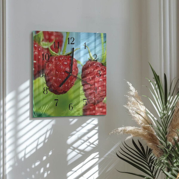 Vierkante glazen wandklok Frambozen