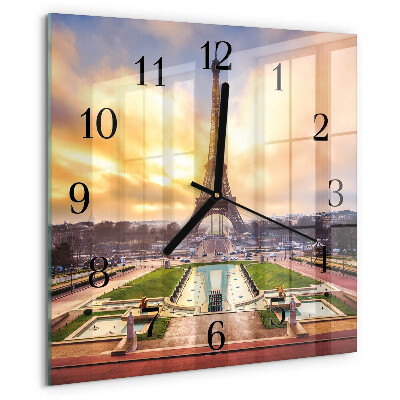 Vierkante glazen wandklok Eiffeltoren
