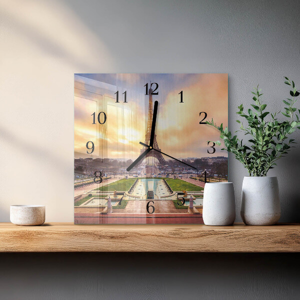 Vierkante glazen wandklok Eiffeltoren