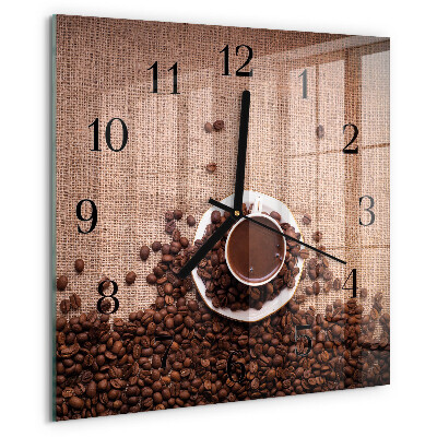 Vierkante glazen wandklok Koffiebonen