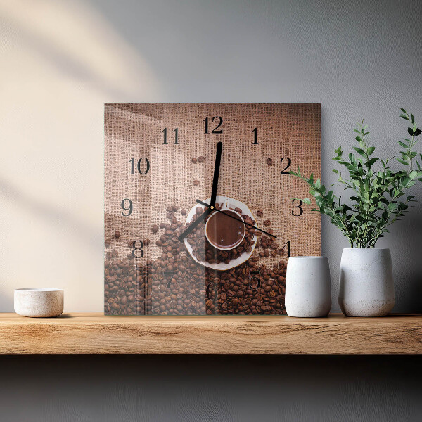 Vierkante glazen wandklok Koffiebonen