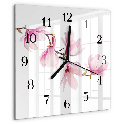Vierkante glazen wandklok Magnolia