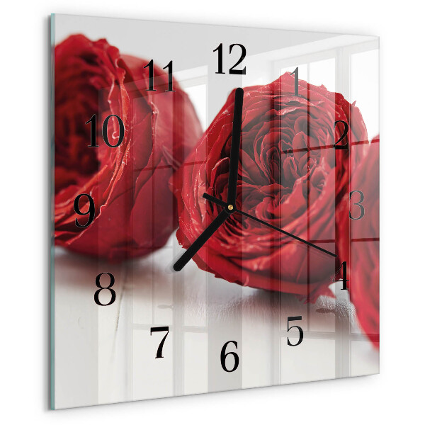 Vierkante glazen wandklok Bloemen