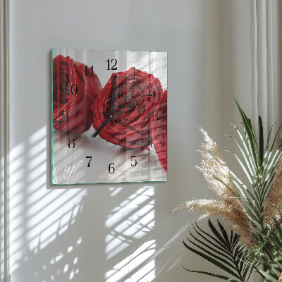Vierkante glazen wandklok Bloemen