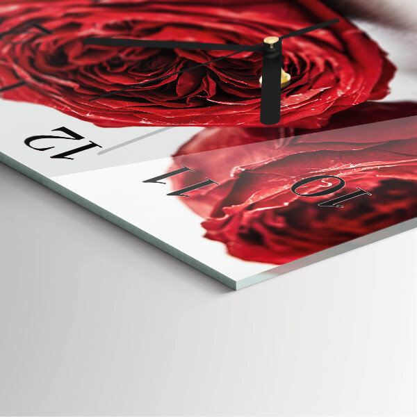 Vierkante glazen wandklok Bloemen